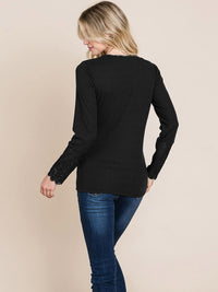 WOMEN'S LONG CROCHET SLEEVE BUTTON UP TOP