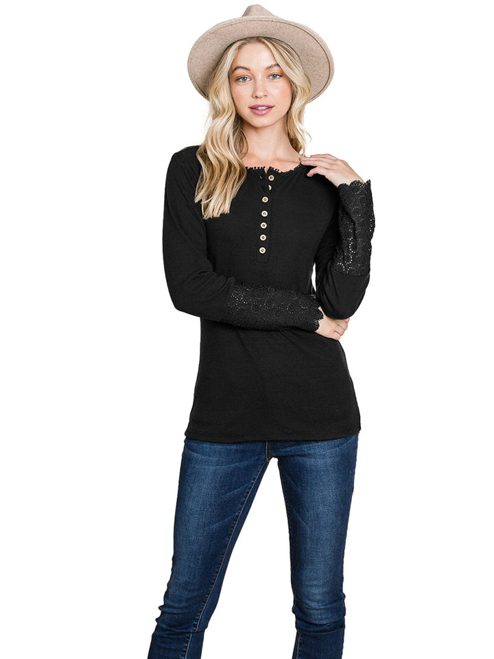 WOMEN'S LONG CROCHET SLEEVE BUTTON UP TOP