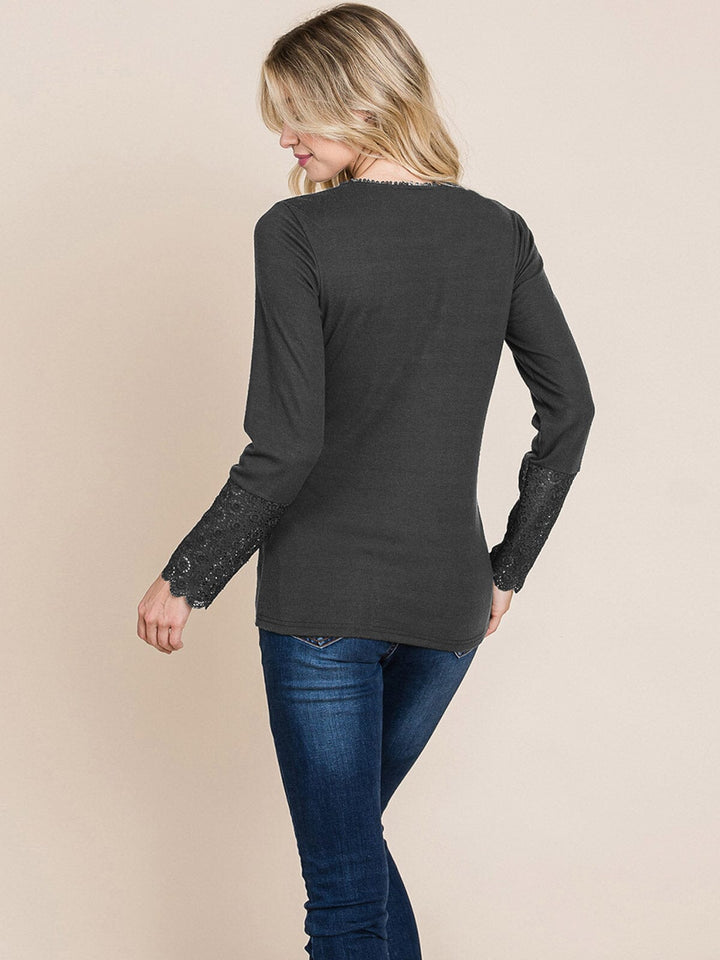 WOMEN'S LONG CROCHET SLEEVE BUTTON UP TOP