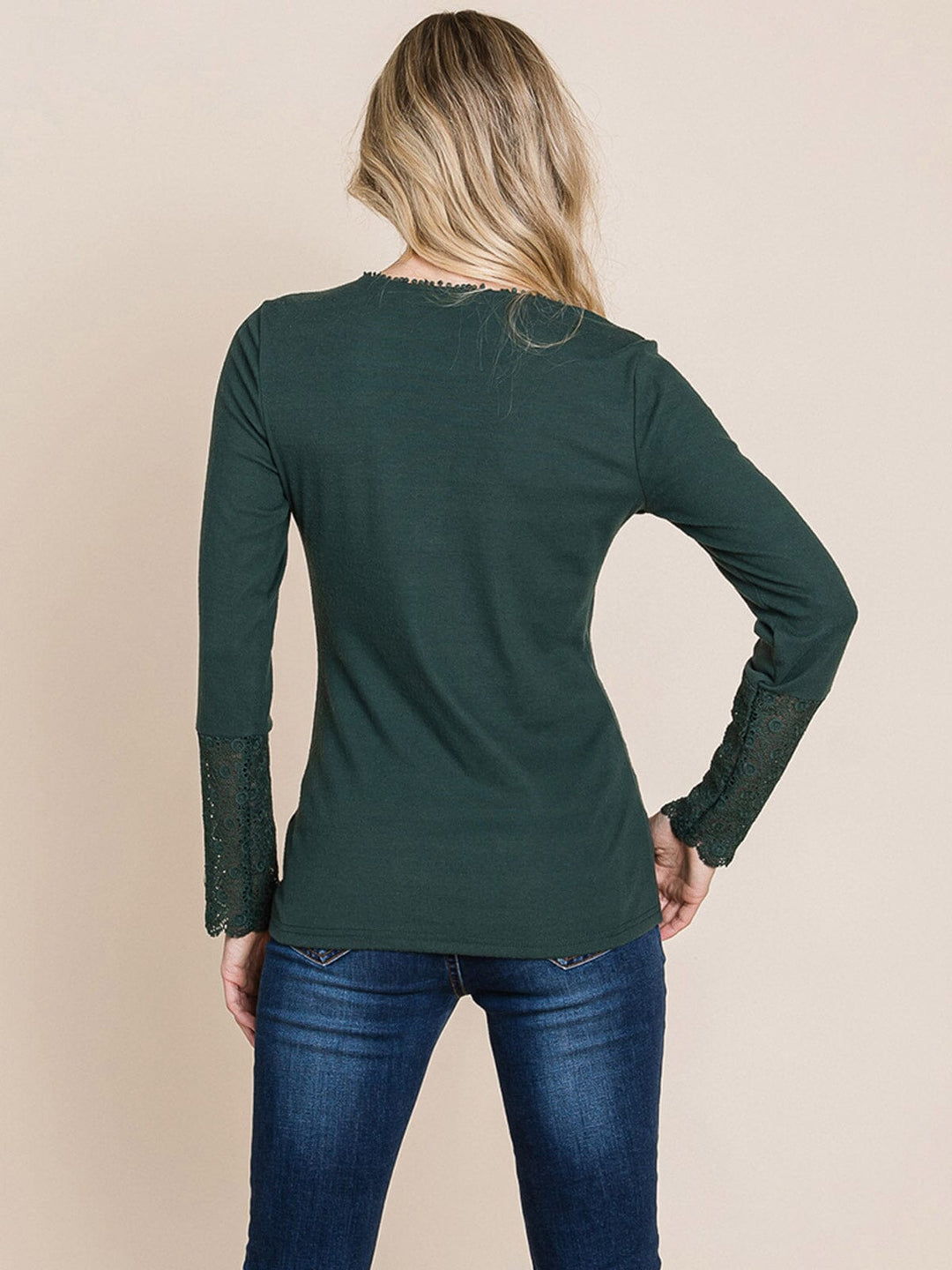 WOMEN'S LONG CROCHET SLEEVE BUTTON UP TOP