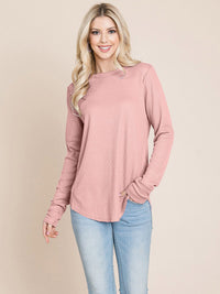 WOMEN'S LONG SLEEVE SOLID WAFFLE TOP