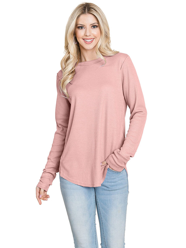 WOMEN'S LONG SLEEVE SOLID WAFFLE TOP