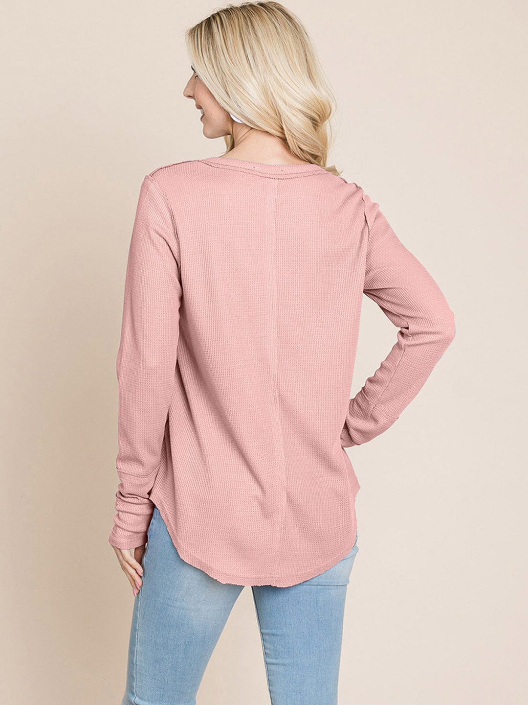 WOMEN'S LONG SLEEVE SOLID WAFFLE TOP