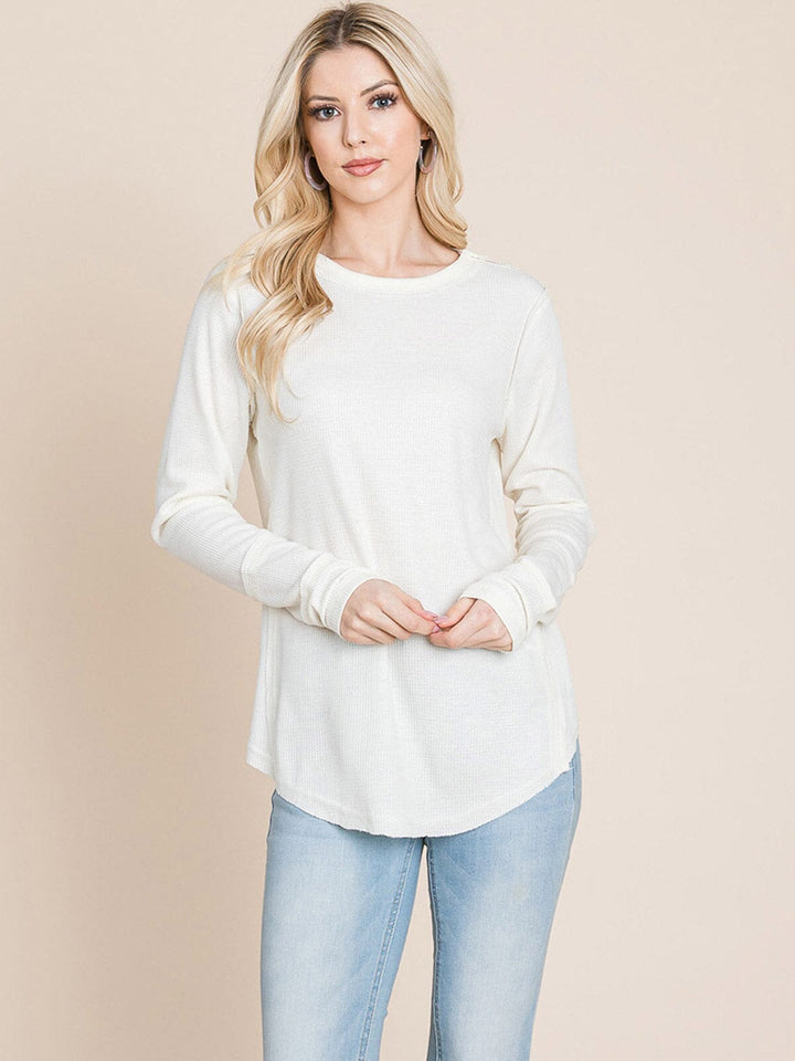 WOMEN'S LONG SLEEVE SOLID WAFFLE TOP