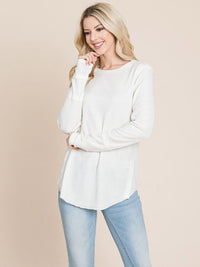 WOMEN'S LONG SLEEVE SOLID WAFFLE TOP