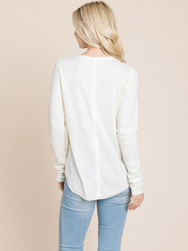WOMEN'S LONG SLEEVE SOLID WAFFLE TOP
