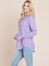 WOMEN'S LONG SLEEVE SOLID WAFFLE TOP