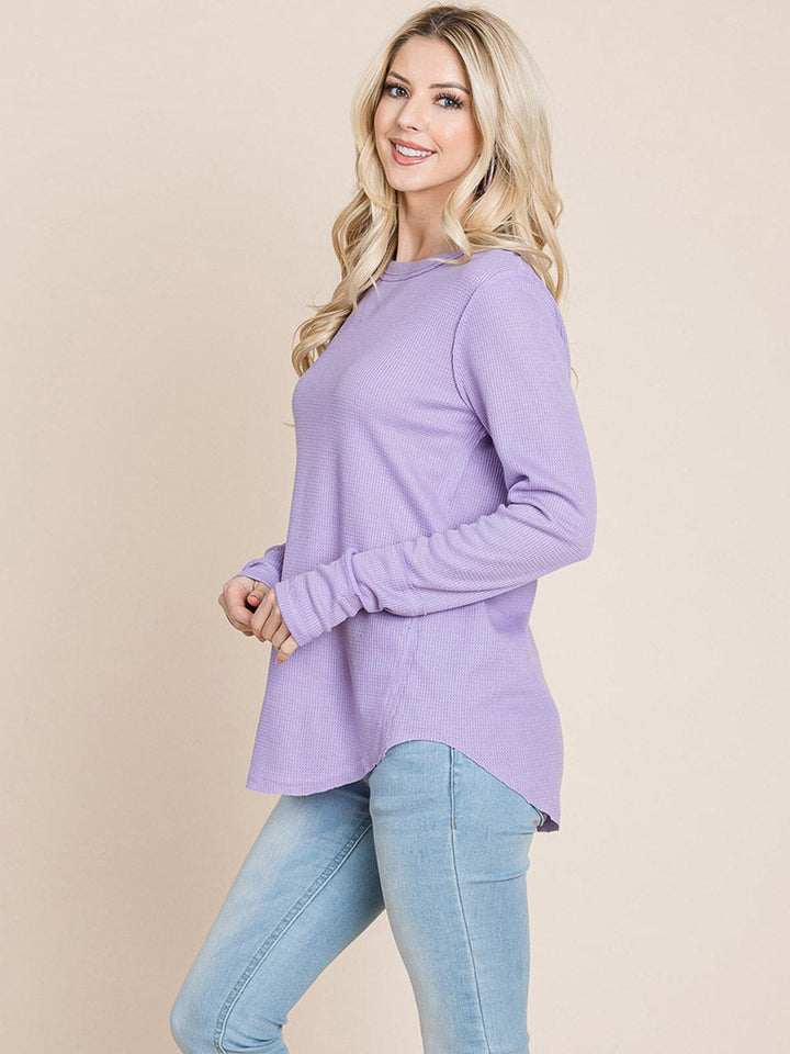 WOMEN'S LONG SLEEVE SOLID WAFFLE TOP