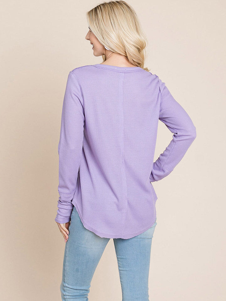 WOMEN'S LONG SLEEVE SOLID WAFFLE TOP