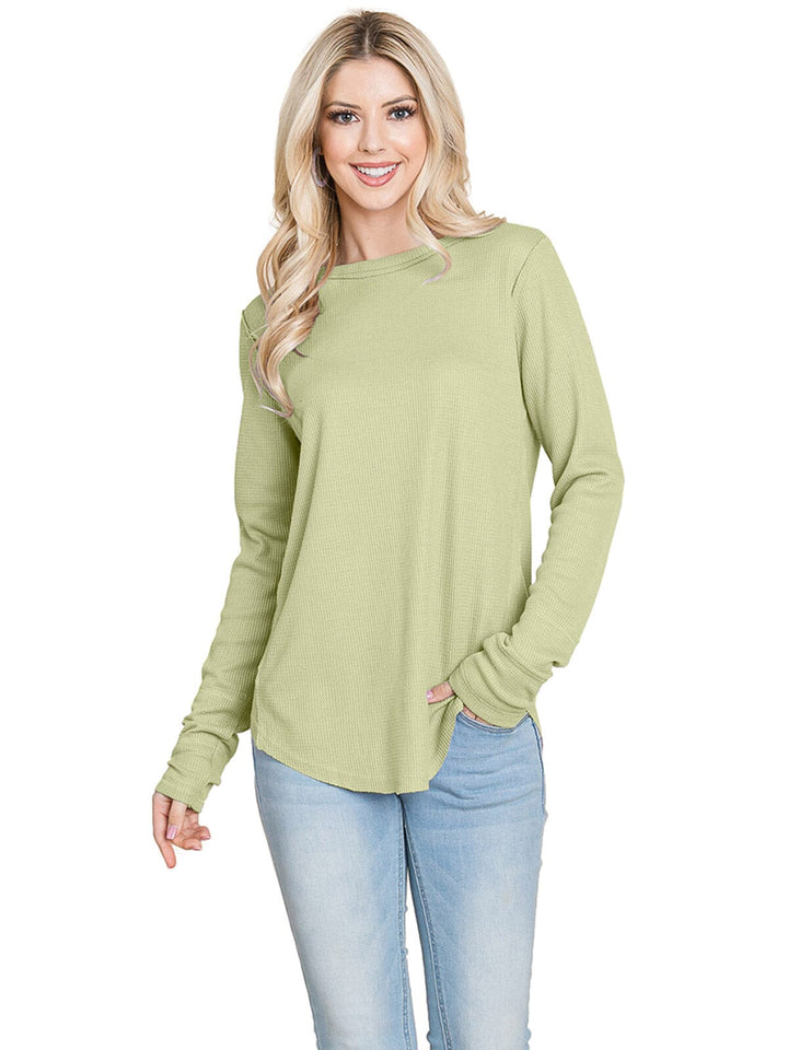 WOMEN'S LONG SLEEVE SOLID WAFFLE TOP