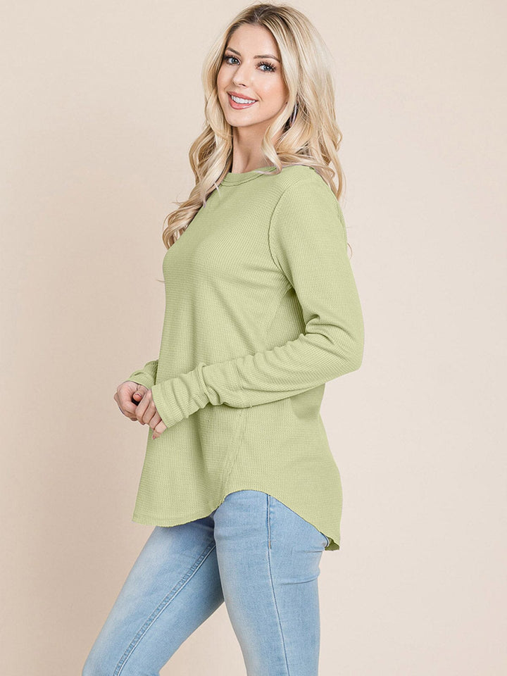 WOMEN'S LONG SLEEVE SOLID WAFFLE TOP