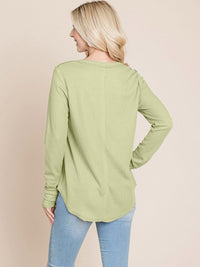 WOMEN'S LONG SLEEVE SOLID WAFFLE TOP