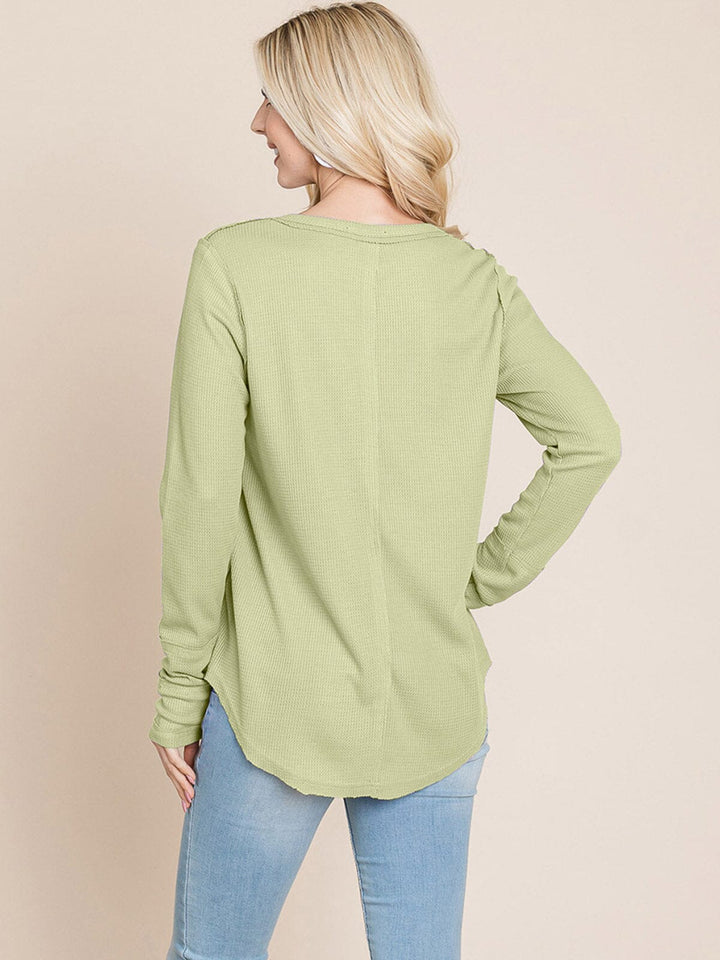 WOMEN'S LONG SLEEVE SOLID WAFFLE TOP