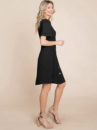 WOMEN'S SHORT SLEEVE V-NECK BUTTON UP MINI DRESS