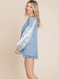 WOMEN'S LONG DETAILED SLEEVE WAFFLE COLORBLOCK TOP