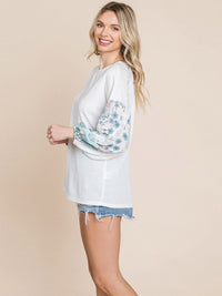 WOMEN'S LONG DETAILED SLEEVE WAFFLE COLORBLOCK TOP