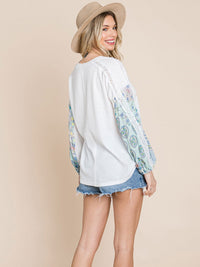 WOMEN'S LONG DETAILED SLEEVE WAFFLE COLORBLOCK TOP