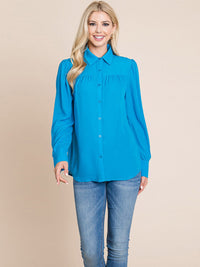 WOMEN'S LONG SLEEVE BUTTON UP SOLID BLOUSE