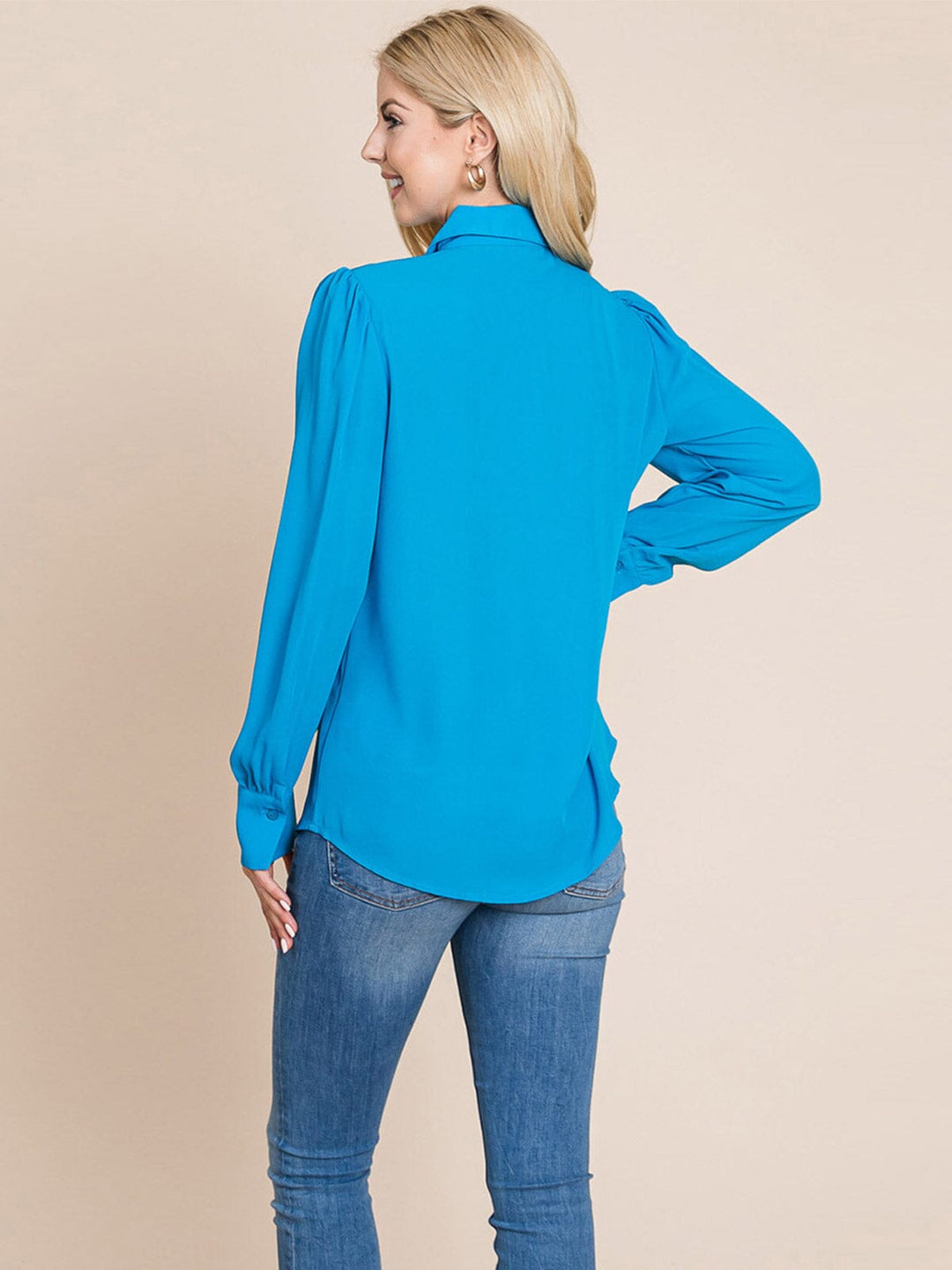 WOMEN'S LONG SLEEVE BUTTON UP SOLID BLOUSE