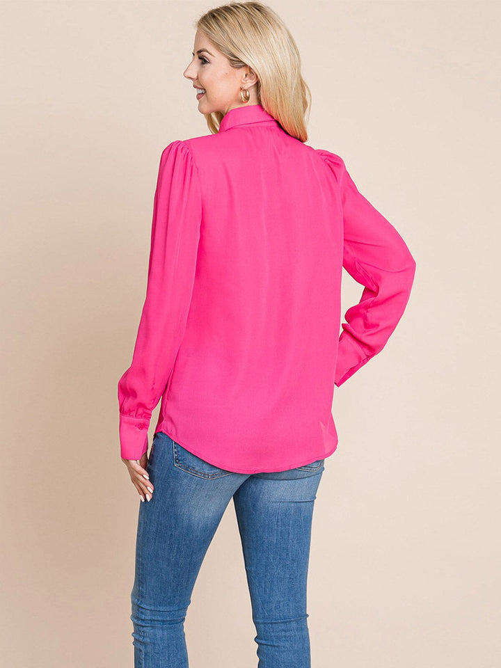 WOMEN'S LONG SLEEVE BUTTON UP SOLID BLOUSE