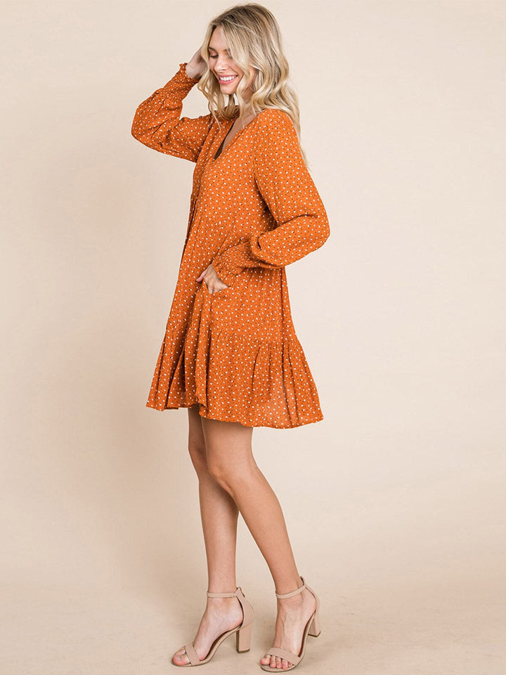 WOMEN'S 3/4 SLEEVE V-NECK FRONT POCKETS LOOSE FIT TIERED TUNIC FLORAL MINI DRESS