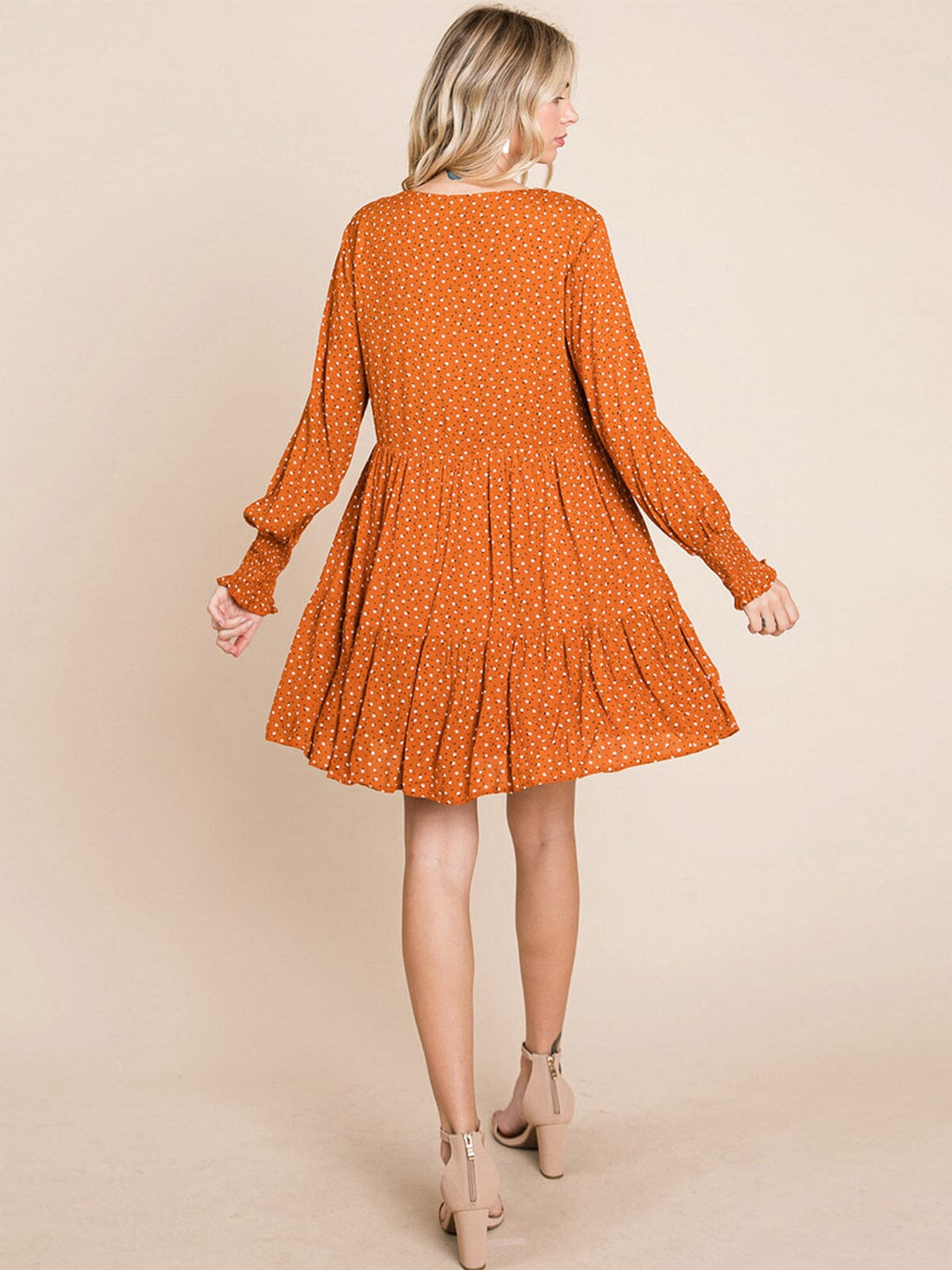 WOMEN'S 3/4 SLEEVE V-NECK FRONT POCKETS LOOSE FIT TIERED TUNIC FLORAL MINI DRESS