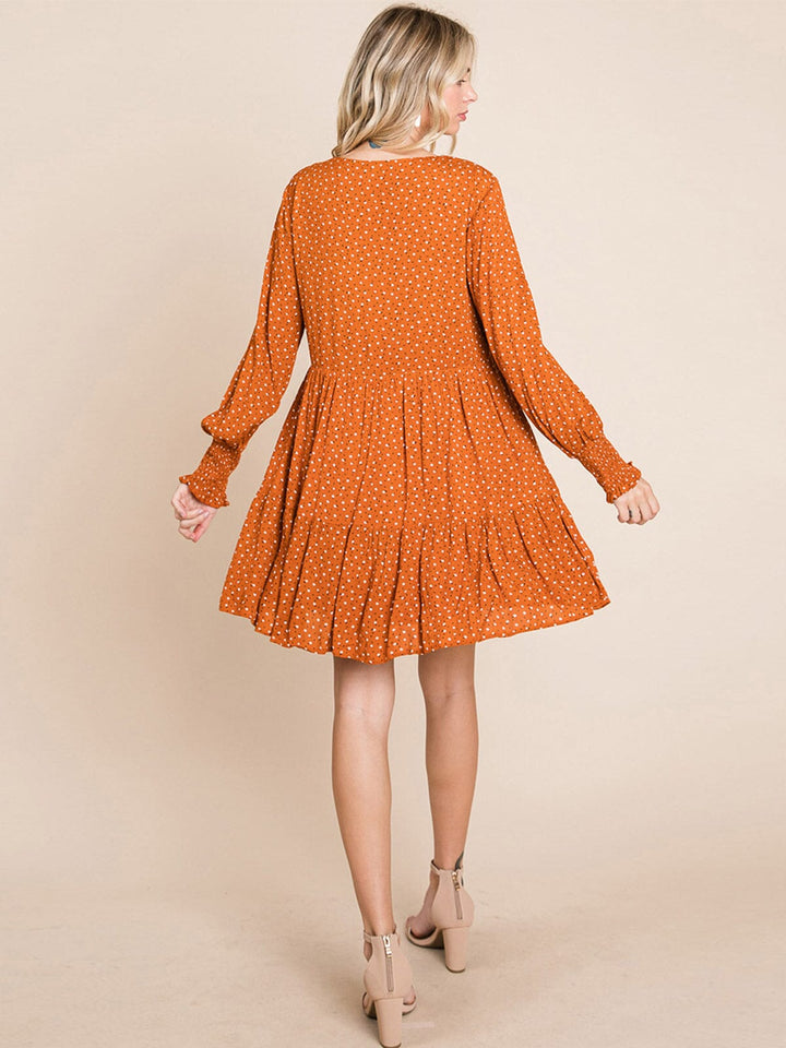 WOMEN'S 3/4 SLEEVE V-NECK FRONT POCKETS LOOSE FIT TIERED TUNIC FLORAL MINI DRESS