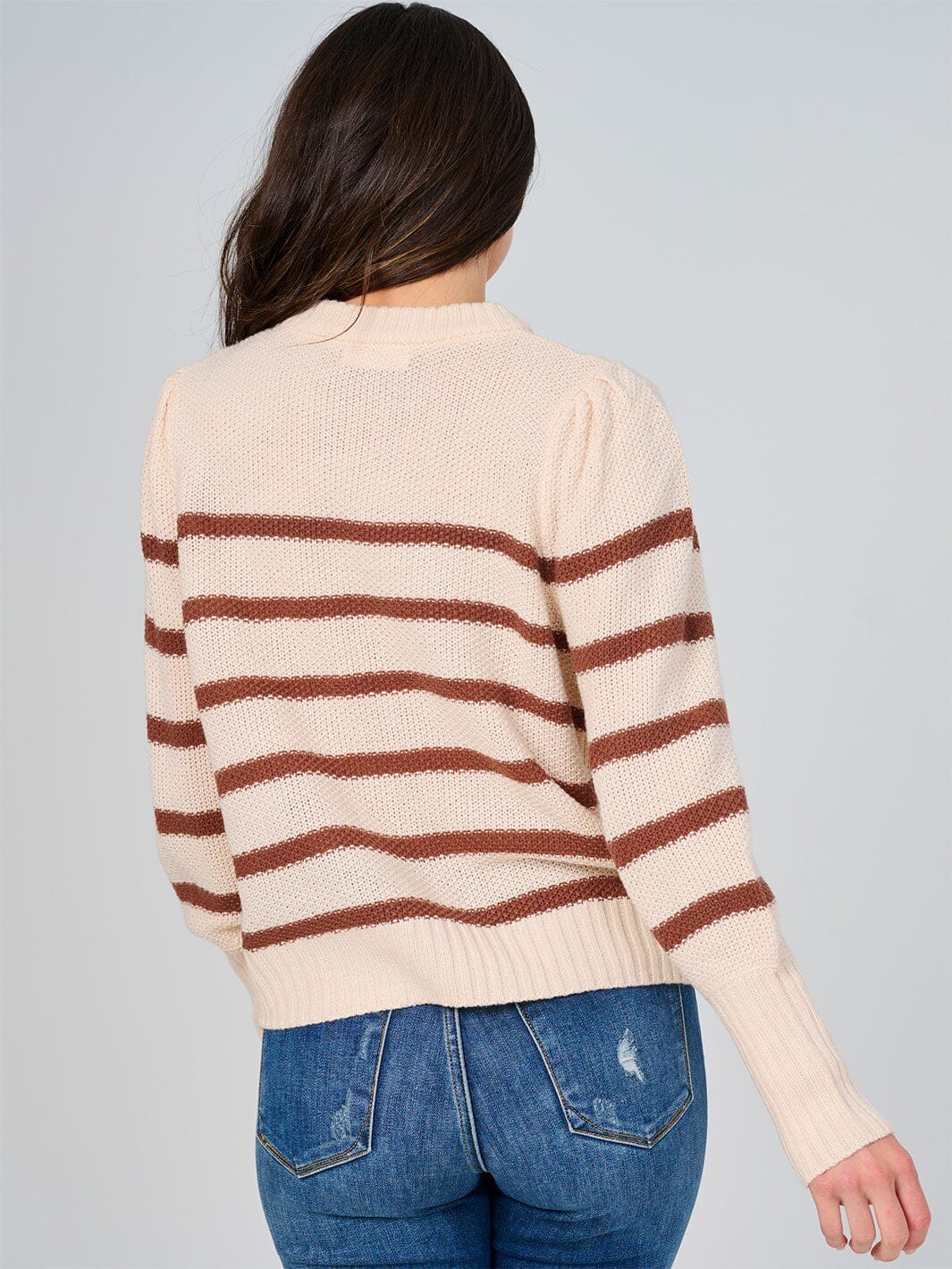 WOMEN'S LONG SLEEVE COLORBLOCK STRIPES KNIT PULLOVER SWEATER