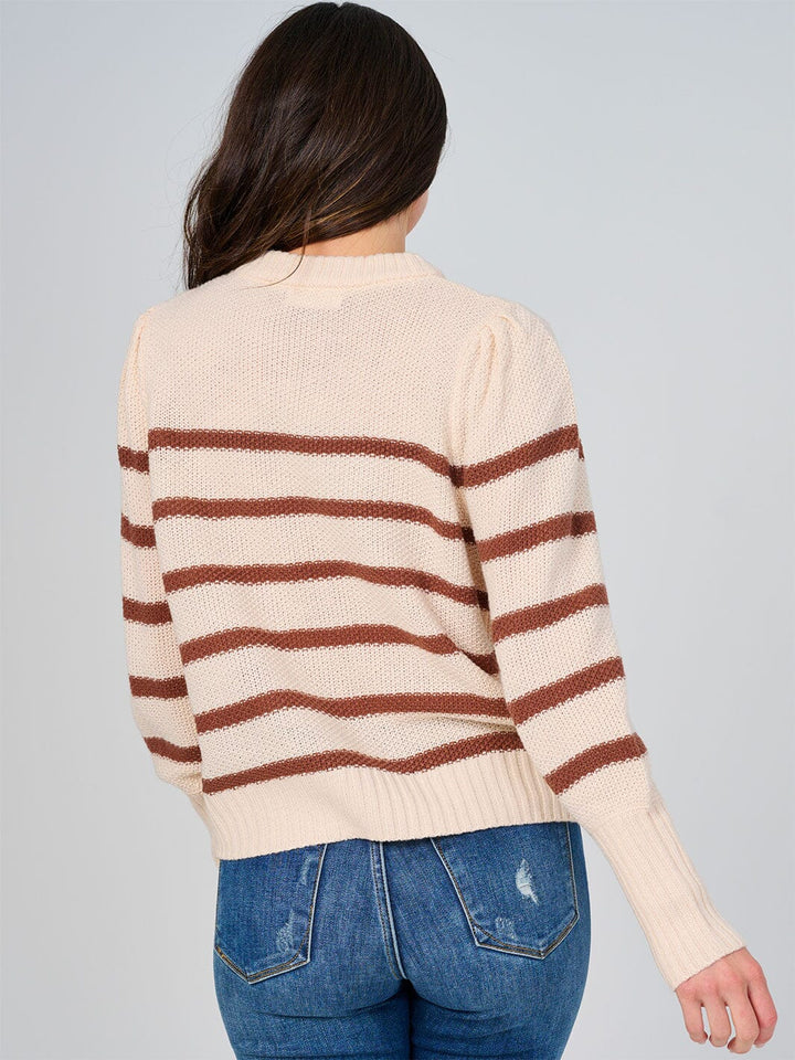 WOMEN'S LONG SLEEVE COLORBLOCK STRIPES KNIT PULLOVER SWEATER