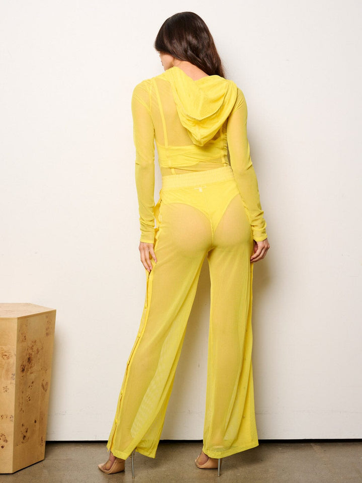 WOMEN'S LONG SLEEVE BODYSUIT & WIDE LEG PANTS MESH 2PC.SET