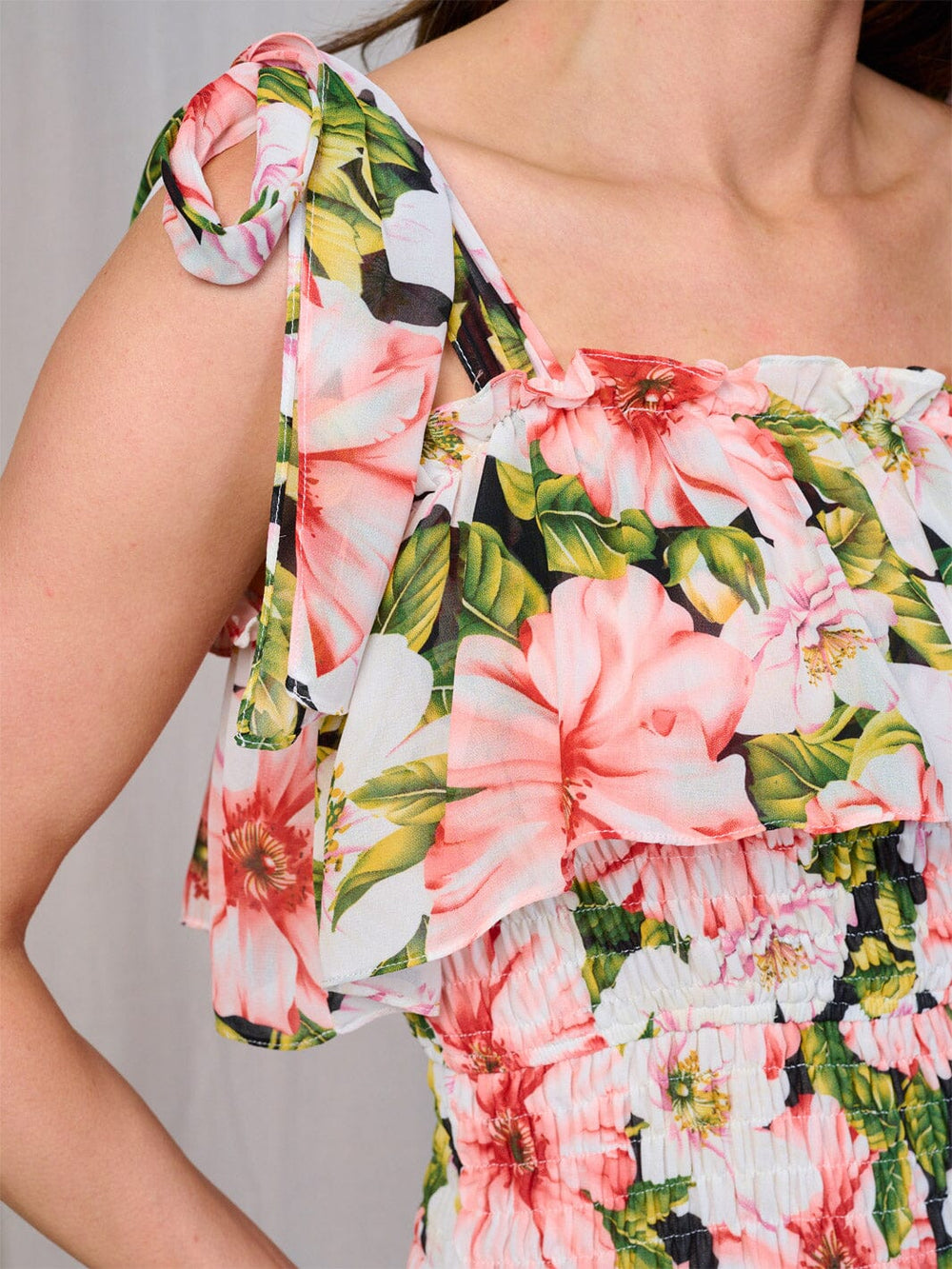 WOMEN'S SLEEVELESS SMOCK BODYCE TIERED FLORAL MAXI DRESS