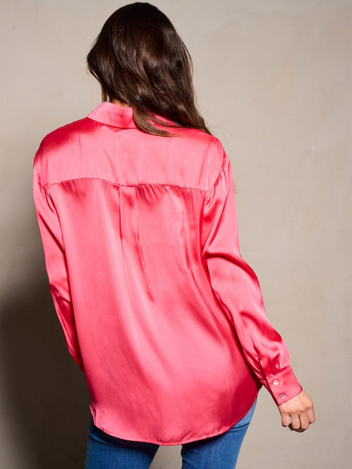 WOMEN'S LONG SLEEVE BUTTON CLOSURE SATIN BLOUSE TOP
