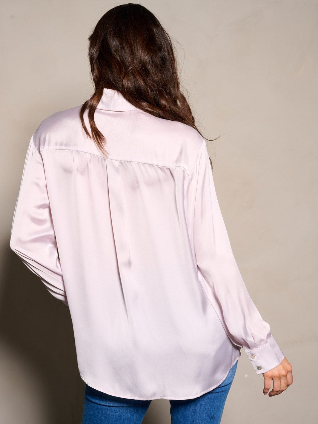 WOMEN'S LONG SLEEVE BUTTON CLOSURE SATIN BLOUSE TOP
