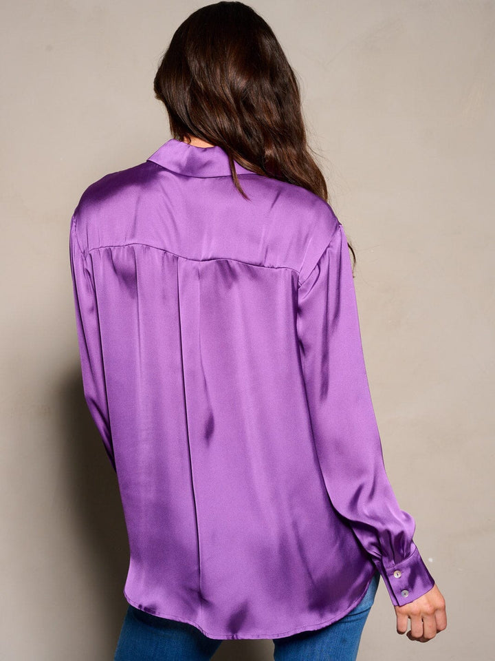 WOMEN'S LONG SLEEVE BUTTON CLOSURE SATIN BLOUSE TOP