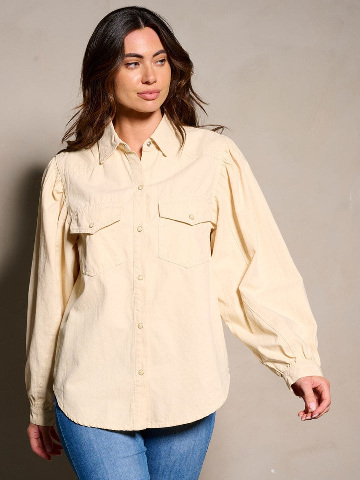 WOMEN'S LONG SLEEVE BUTTON CLOSURE DENIM TOP