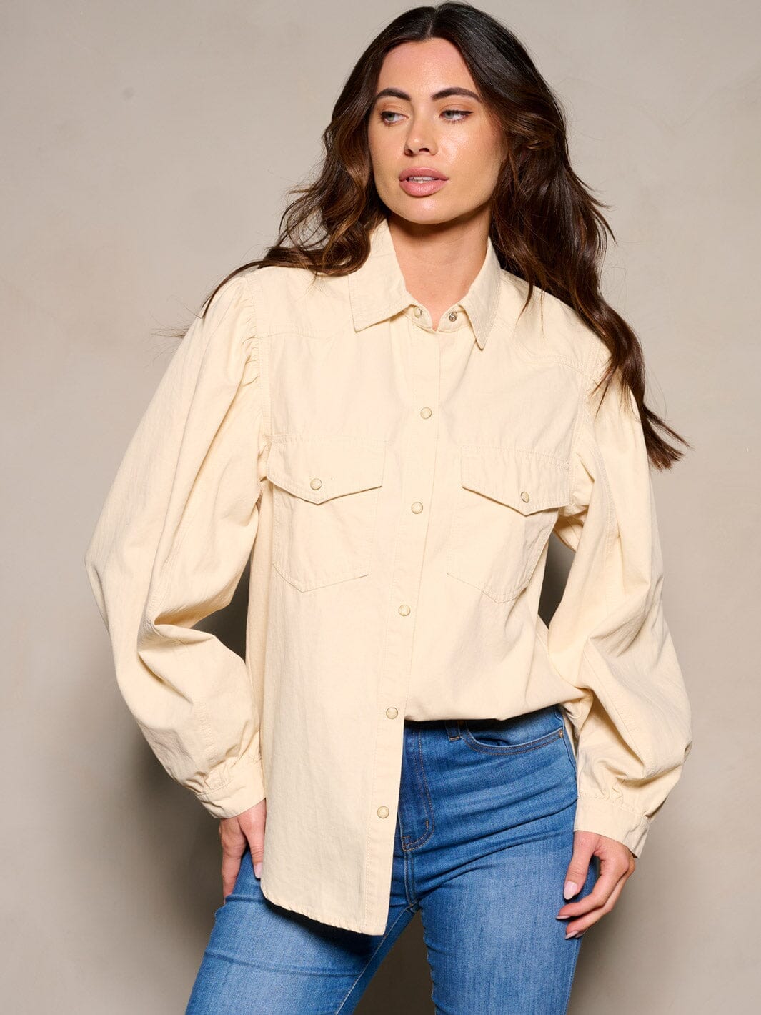 WOMEN'S LONG SLEEVE BUTTON CLOSURE DENIM TOP