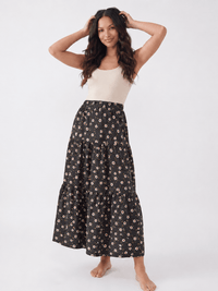 WOMEN'S ELASTIC WAIST TIERED FLORAL MAXI SKIRT