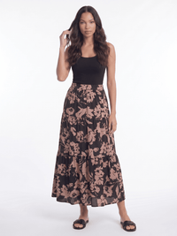 WOMEN'S ELASTIC WAIST TIERED FLORAL MAXI SKIRT