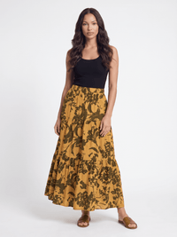 WOMEN'S ELASTIC WAIST TIERED FLORAL MAXI SKIRT