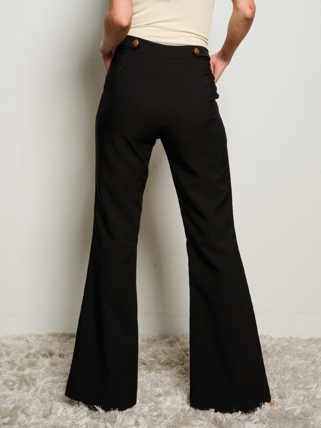 WOMEN'S BUTTON CLOSURE POCKETS WIDE LEG PANTS