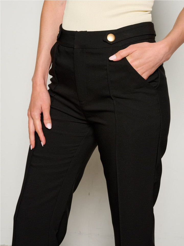 WOMEN'S BUTTON CLOSURE POCKETS WIDE LEG PANTS
