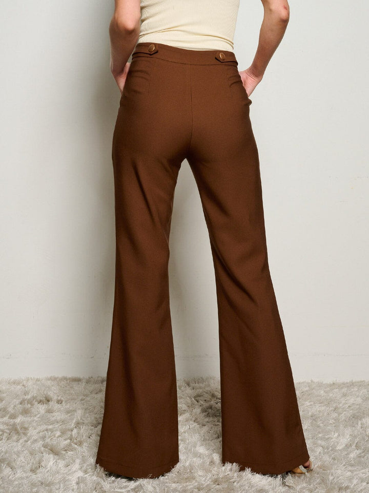 WOMEN'S BUTTON CLOSURE POCKETS WIDE LEG PANTS