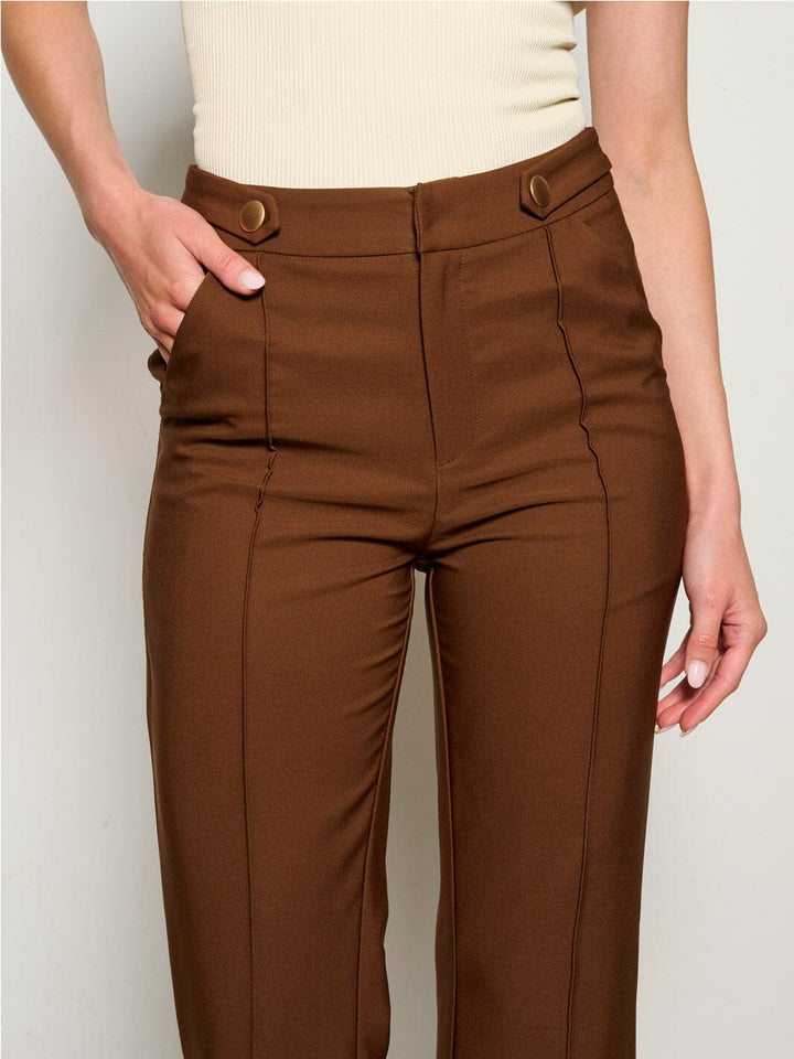 WOMEN'S BUTTON CLOSURE POCKETS WIDE LEG PANTS