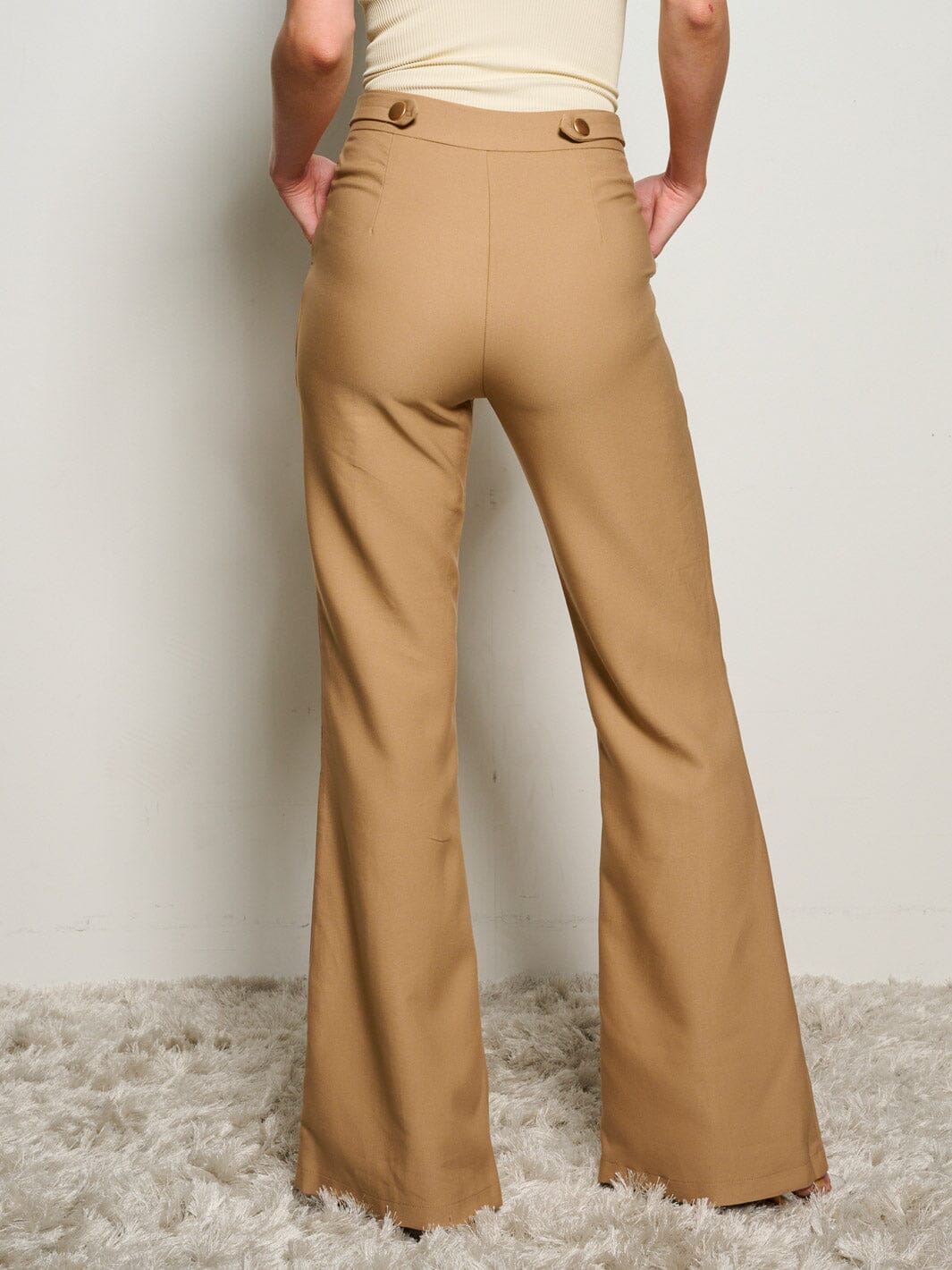 WOMEN'S BUTTON CLOSURE POCKETS WIDE LEG PANTS