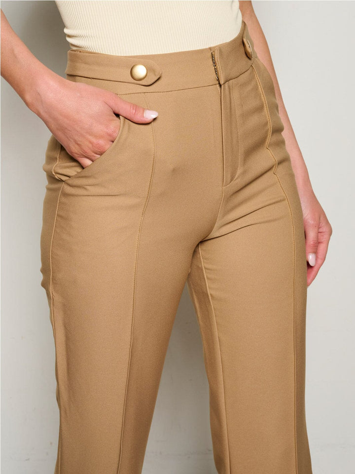 WOMEN'S BUTTON CLOSURE POCKETS WIDE LEG PANTS