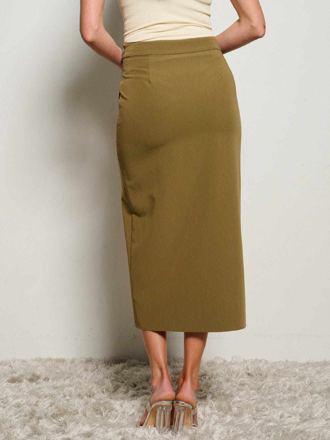 WOMEN'S ZIP UP FRONT POCKETS SLIT MAXI SKIRT
