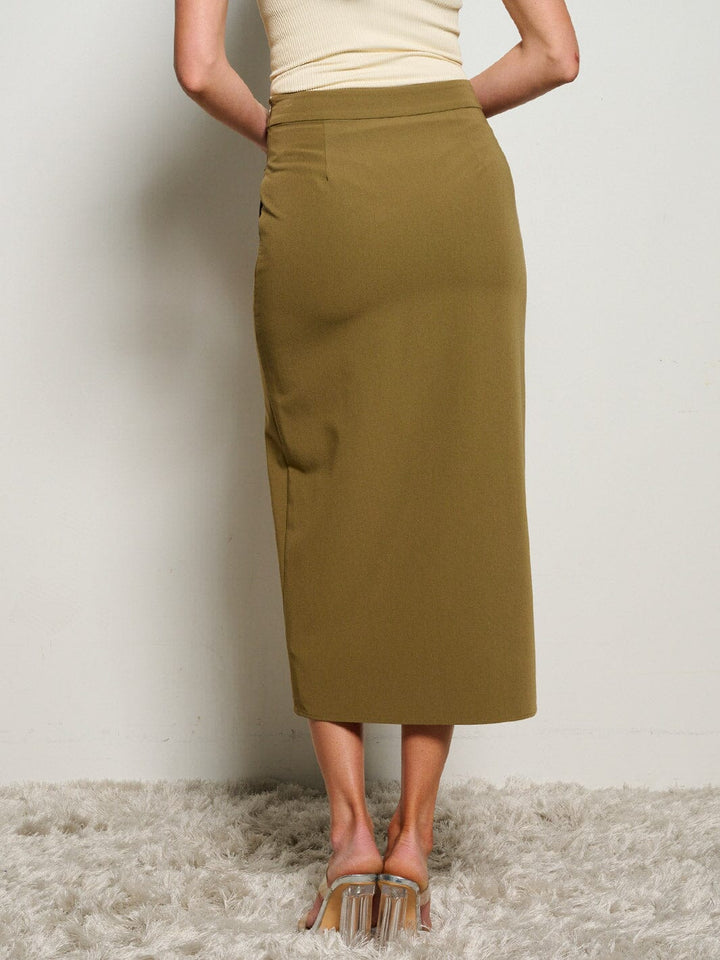 WOMEN'S ZIP UP FRONT POCKETS SLIT MAXI SKIRT