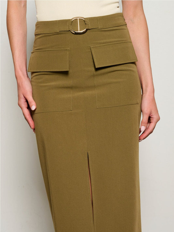 WOMEN'S ZIP UP FRONT POCKETS SLIT MAXI SKIRT