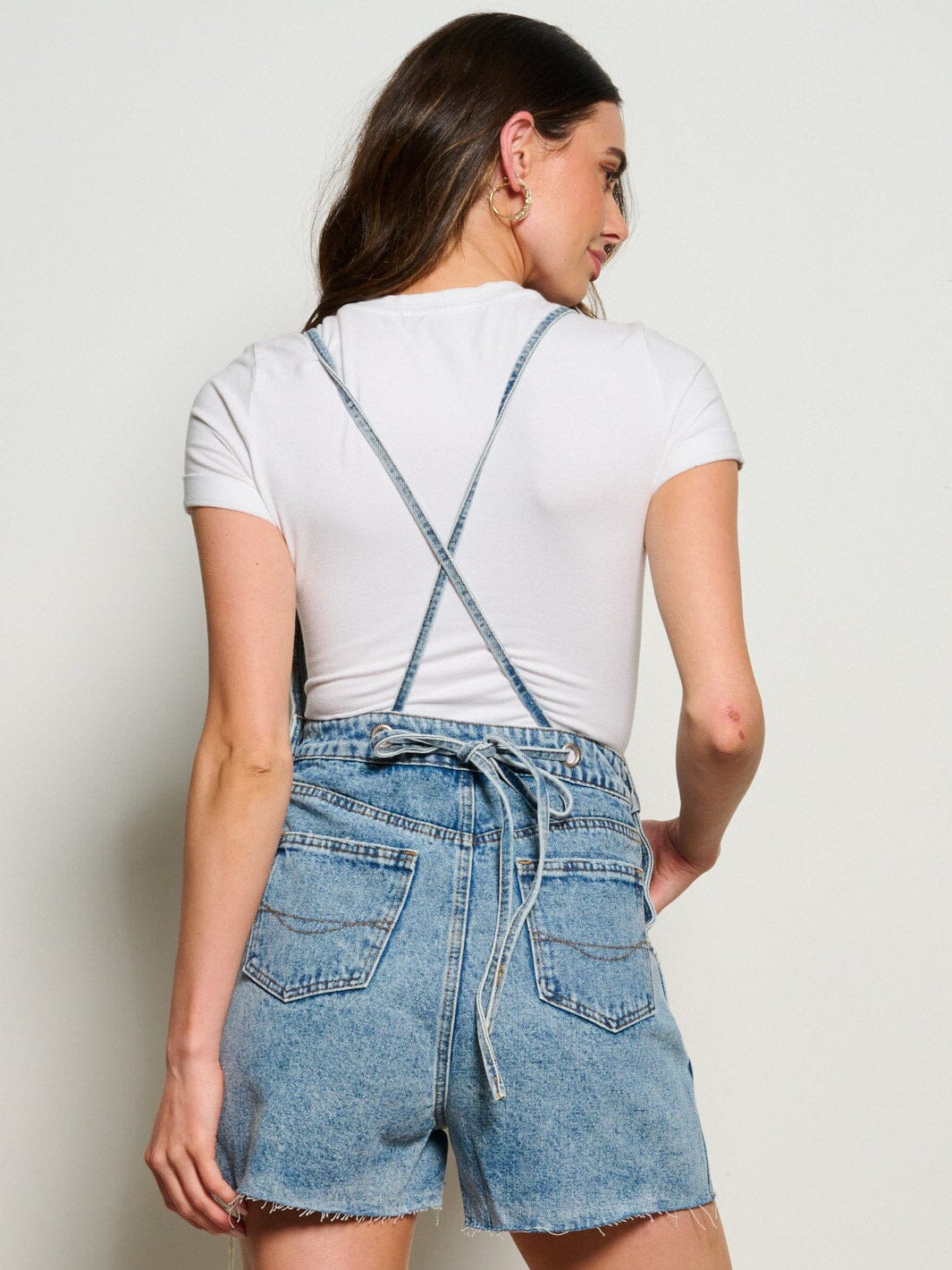 WOMEN'S BUTTON CLOSURE POCKETS DISTRESS DENIM OVERALL