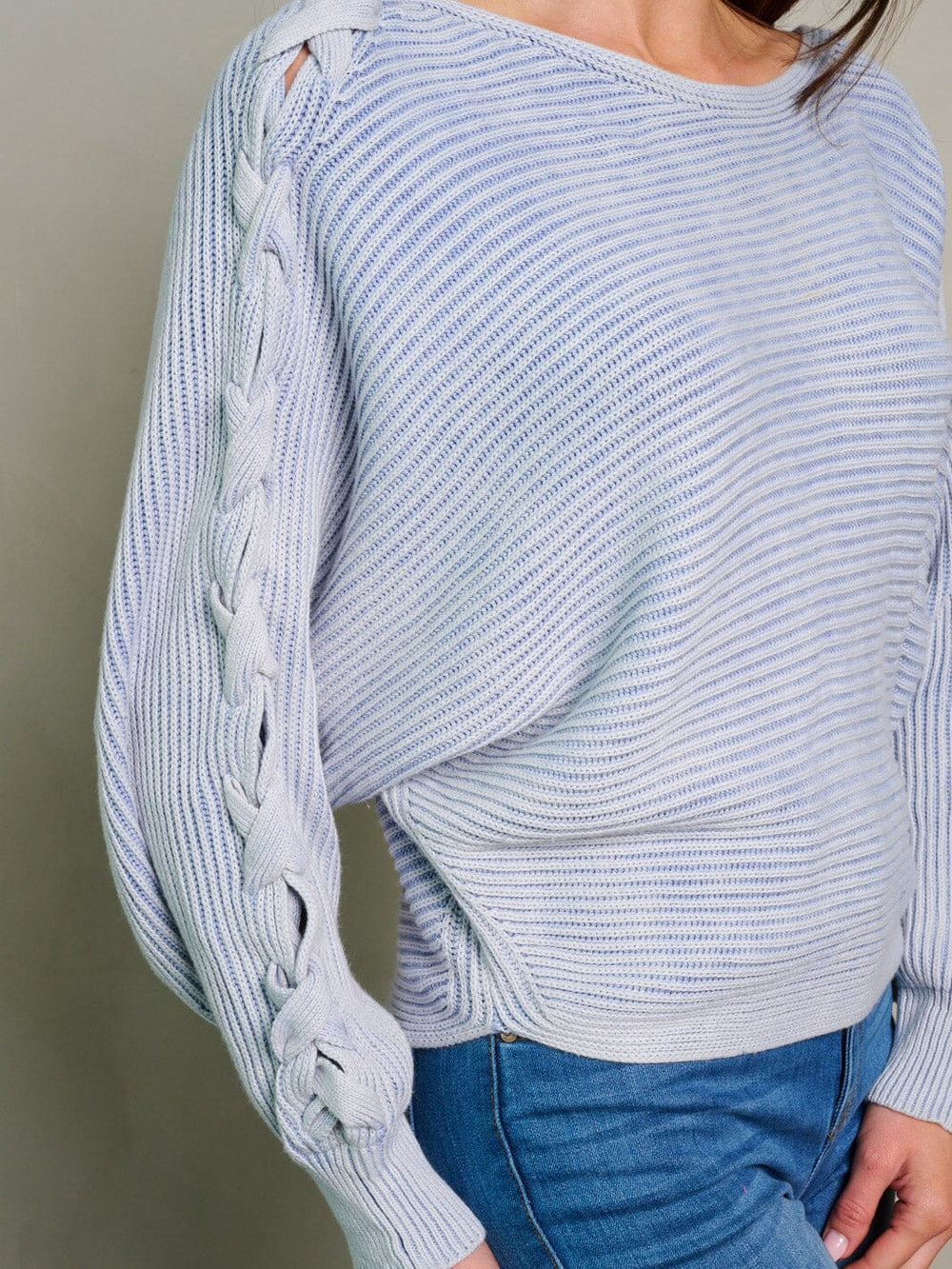 WOMEN'S LONG DETAILED SLEEVE RIBBED WASHED BLOUSE TOP